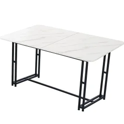 Ensemble table et chaises 140x80x75 cm avec 4 chaises en velours rembourré, structure métal, table rectangulaire moderne