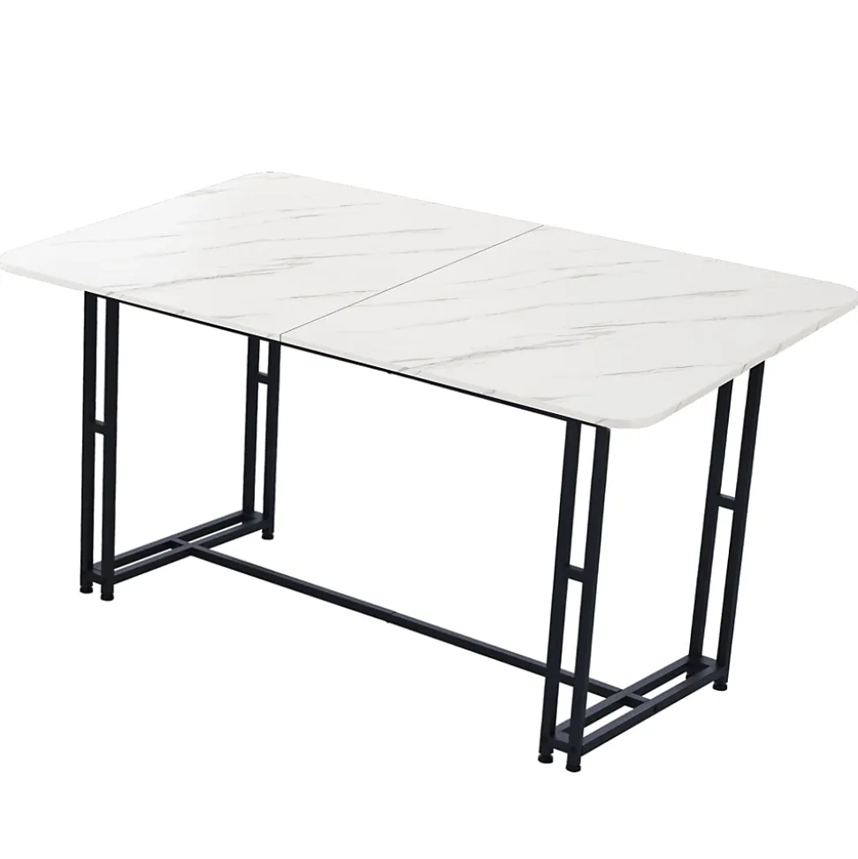Ensemble table et chaises 140x80x75 cm avec 4 chaises en velours rembourré, structure métal, table rectangulaire moderne