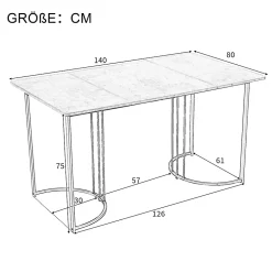 Ensemble table et chaises 140x80x75 cm avec 4 chaises, table rectangulaire MDF effet marbre gris et chaises en lin