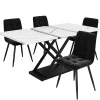 Ensemble table et chaises 120x80x75 cm extensible 160x80 cm avec 4 chaises en velours, structure métal moderne
