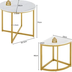Ensemble Table et Chaises de Salle à Manger pour 4 Personnes, Table Blanche avec Chaises en Velours et Pieds Dorés, 80x80x75 cm