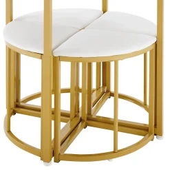 Ensemble Table et Chaises de Salle à Manger pour 4 Personnes, Table Blanche avec Chaises en Velours et Pieds Dorés, 80x80x75 cm