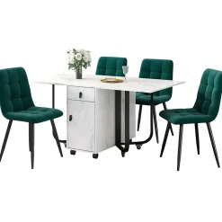 Ensemble table et chaises 150x80x76 cm avec 4 chaises assise rembourrée en velours, pieds métal