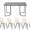 Ensemble table et chaises 140x80x75 cm avec 4 chaises velours gris, plateau MDF effet marbre et pieds métal