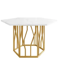 Ensemble table et chaises 115,5x100x75 cm table hexagonale marbré avec 4 chaises velours vert, piètement métal