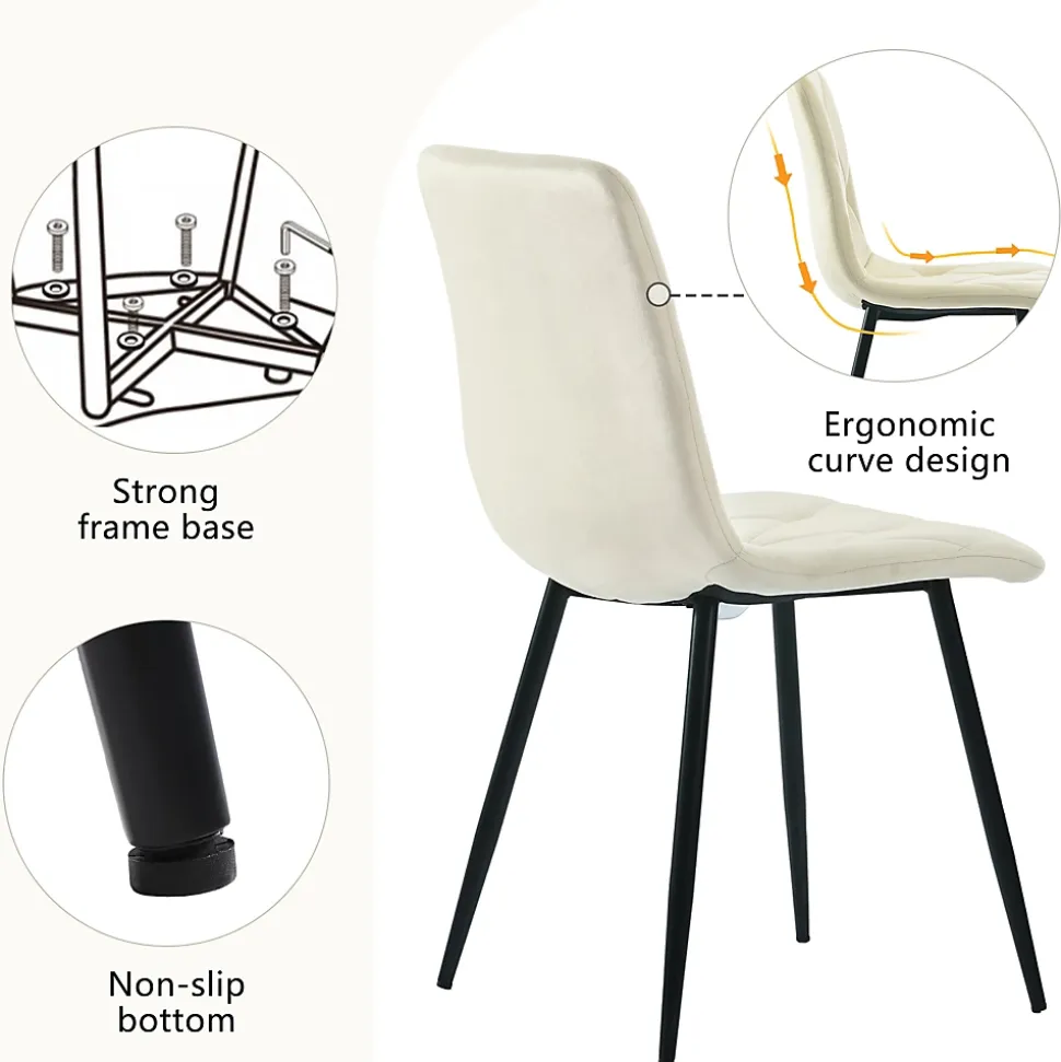 Ensemble Table et Chaises - Table Rectangulaire et Chaises Velours, Pieds Métal Doré, MDF Salle à Manger, 117x68x75 cm, Beige