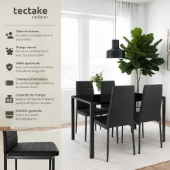 Ensemble table et chaises de salle à manger 5 pièces en Acier noir