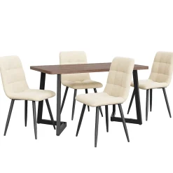Ensemble Table et Chaises, Ensemble Table Rectangulaire et Chaises Velours, Table MDF Métal, Noyer/Beige 117x68x75 cm