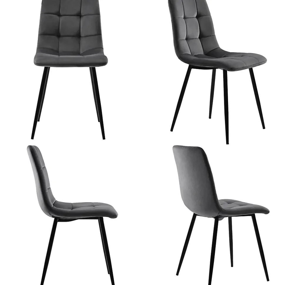Ensemble table et chaises 80x80x76 cm avec 4 chaises en velours, table carrée structure métal plateau marbré