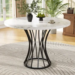 Ensemble table et chaises 80x80x76 cm avec 4 chaises en velours, table carrée structure métal plateau marbré
