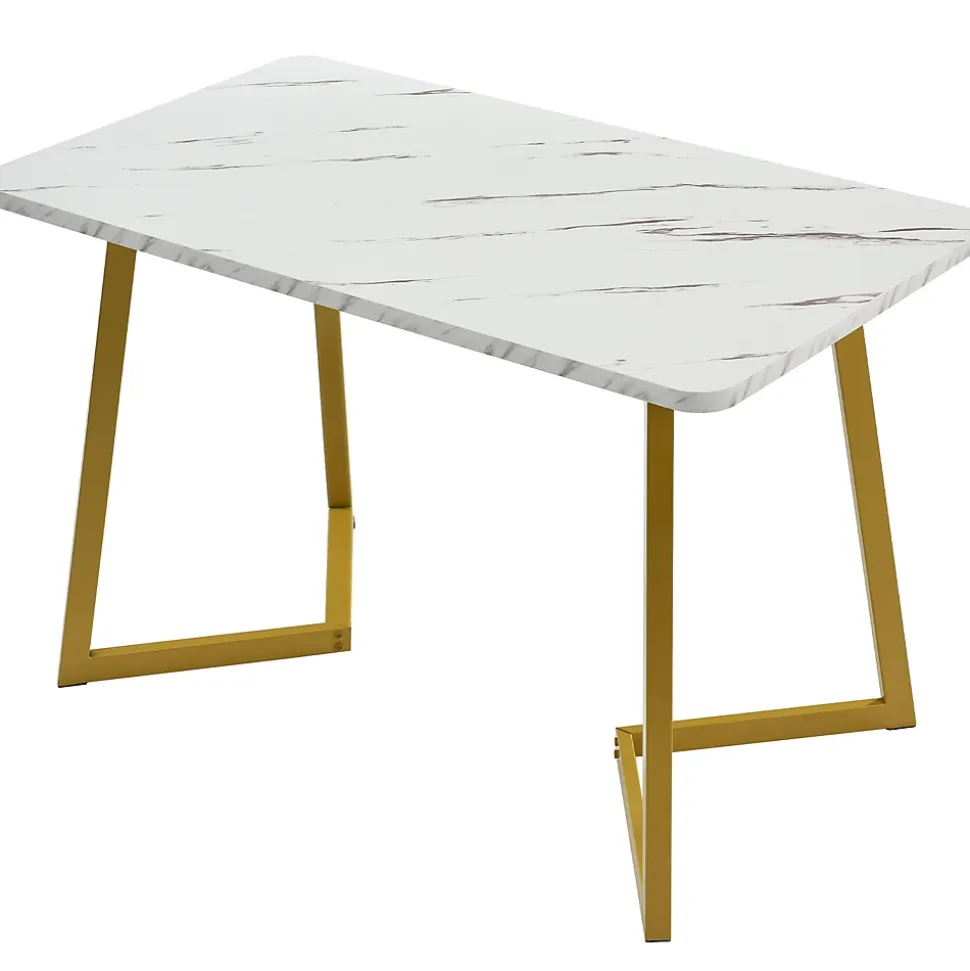 Ensemble table et chaises 117x75x75 cm rectangulaire avec 4 chaises assise rembourrée, pieds métal doré