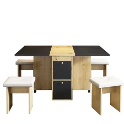 Ensemble table et chaises 120x80x75 cm rectangulaire extensible et rabattable avec 4 chaises style moderne