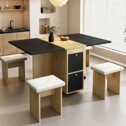 Ensemble table et chaises 120x80x75 cm rectangulaire extensible et rabattable avec 4 chaises style moderne