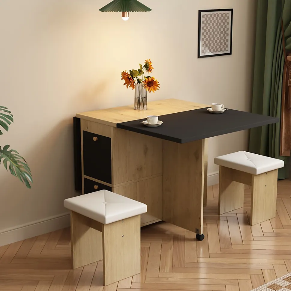 Ensemble table et chaises 120x80x75 cm rectangulaire extensible et rabattable avec 4 chaises style moderne