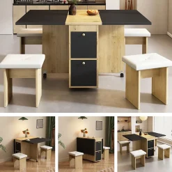 Ensemble table et chaises 120x80x75 cm rectangulaire extensible et rabattable avec 4 chaises style moderne