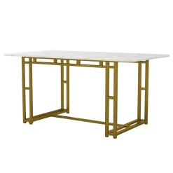 Ensemble table et chaises 120x70x75 cm 4 chaises, table rectangulaire pieds métal doré, chaises velours gris