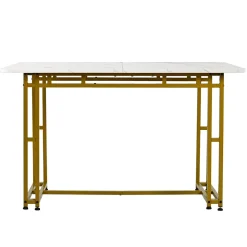 Ensemble table et chaises 120x70x75 cm 4 chaises, table rectangulaire pieds métal doré, chaises velours gris