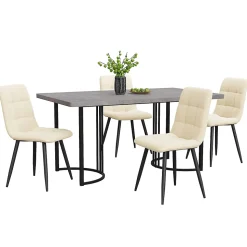 Ensemble Table et Chaises - Table Rectangulaire avec 4 Chaises Rembourrées en Velours, Métal et MDF, Gris/Beige - 140x80x75 cm