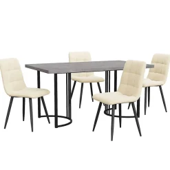 Ensemble Table et Chaises - Table Rectangulaire avec 4 Chaises Rembourrées en Velours, Métal et MDF, Gris/Beige - 140x80x75 cm