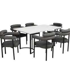Ensemble table et chaises 140x80x75 cm avec 6 chaises table rectangulaire, structure métal et assise velours