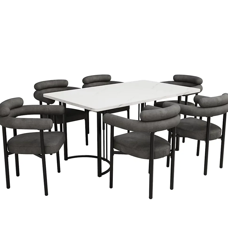 Ensemble table et chaises 140x80x75 cm avec 6 chaises table rectangulaire, structure métal et assise velours