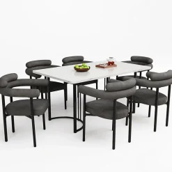 Ensemble table et chaises 140x80x75 cm avec 6 chaises table rectangulaire, structure métal et assise velours
