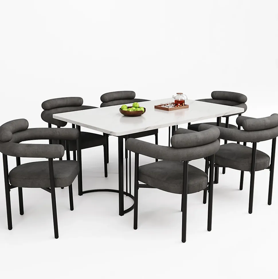 Ensemble table et chaises 140x80x75 cm avec 6 chaises table rectangulaire, structure métal et assise velours