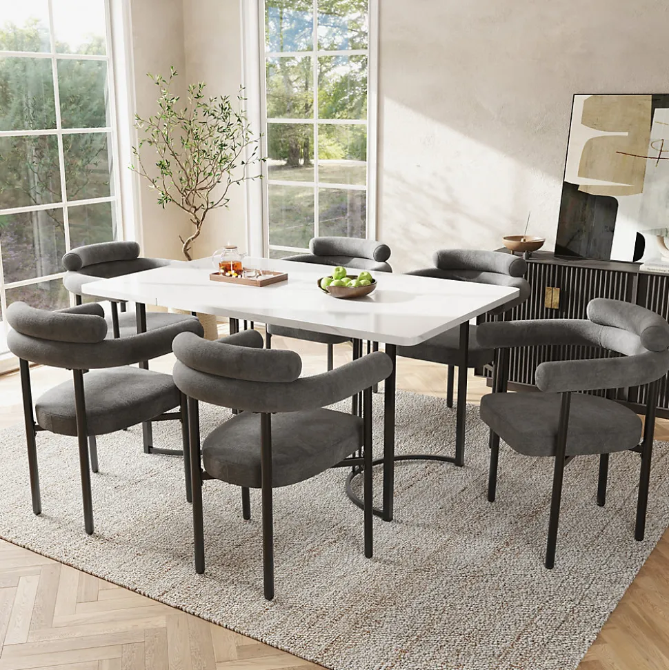 Ensemble table et chaises 140x80x75 cm avec 6 chaises table rectangulaire, structure métal et assise velours