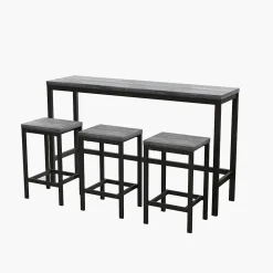 Ensemble table et chaises 148x40x90 cm avec 3 chaises hautes, structure métal et plateau MDF, style moderne