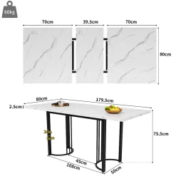 Ensemble table et chaises extensible 140x80x75,5 cm avec 8 chaises en velours et structure métal, style moderne