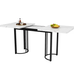 Ensemble table et chaises extensible 140x80x75,5 cm avec 8 chaises en velours et structure métal, style moderne