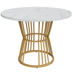 Ensemble table et chaises 100x100x75 cm table ronde avec 4 chaises assise rembourrée structure métal doré