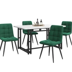 Ensemble Table et Chaises - Table Rectangulaire en MDF avec 4 Chaises en Velours, Pieds Métal Noir - Blanc et Vert Foncé
