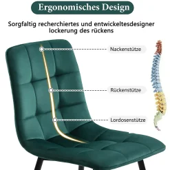 Ensemble Table et Chaises - Table Rectangulaire en MDF avec 4 Chaises en Velours, Pieds Métal Noir - Blanc et Vert Foncé