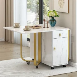Ensemble table et chaises 150x80x76 cm avec 4 chaises rembourrées velours, plateau MDF blanc et pieds métal