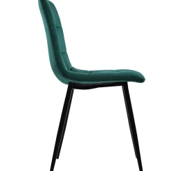 Ensemble table et chaises 150x80x76 cm avec 4 chaises rembourrées velours, plateau MDF blanc et pieds métal