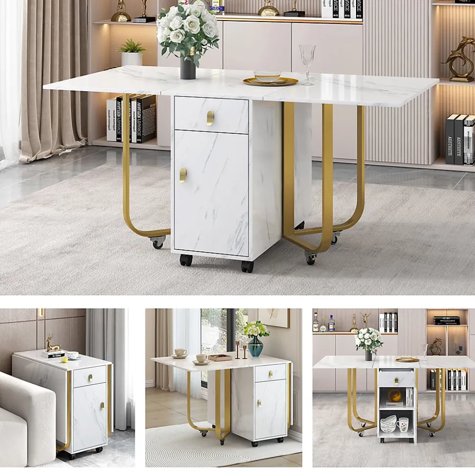 Ensemble table et chaises 150x80x76 cm avec 4 chaises rembourrées velours, plateau MDF blanc et pieds métal
