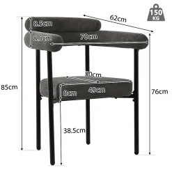 Ensemble table et chaises 140x80x75 cm avec 4 chaises assise en velours et structure métal, style moderne