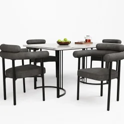 Ensemble table et chaises 140x80x75 cm avec 4 chaises assise en velours et structure métal, style moderne