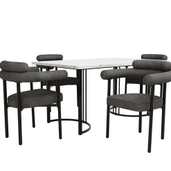 Ensemble table et chaises 140x80x75 cm avec 4 chaises assise en velours et structure métal, style moderne