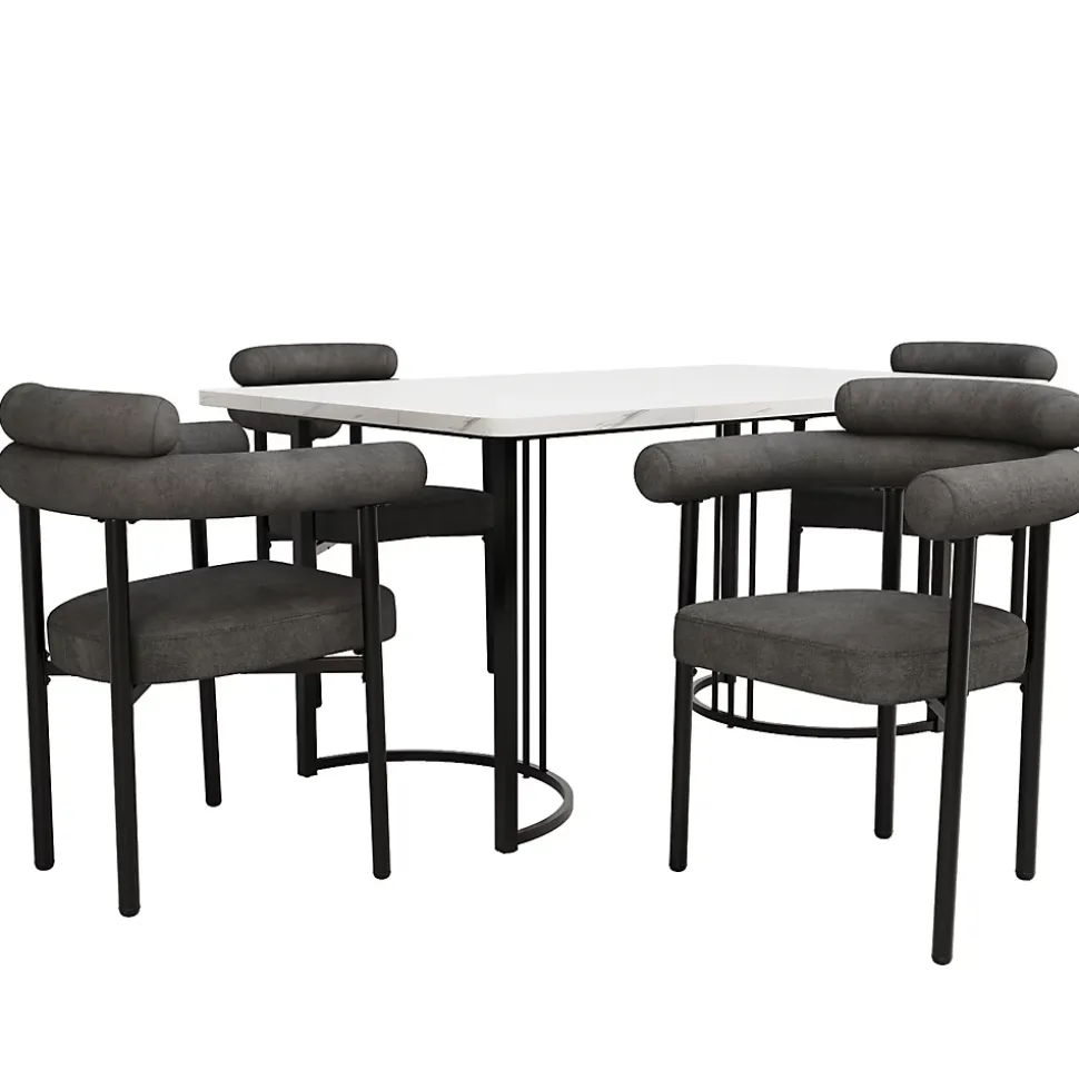 Ensemble table et chaises 140x80x75 cm avec 4 chaises assise en velours et structure métal, style moderne