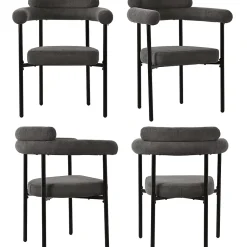 Ensemble table et chaises 140x80x75 cm avec 4 chaises assise en velours et structure métal, style moderne