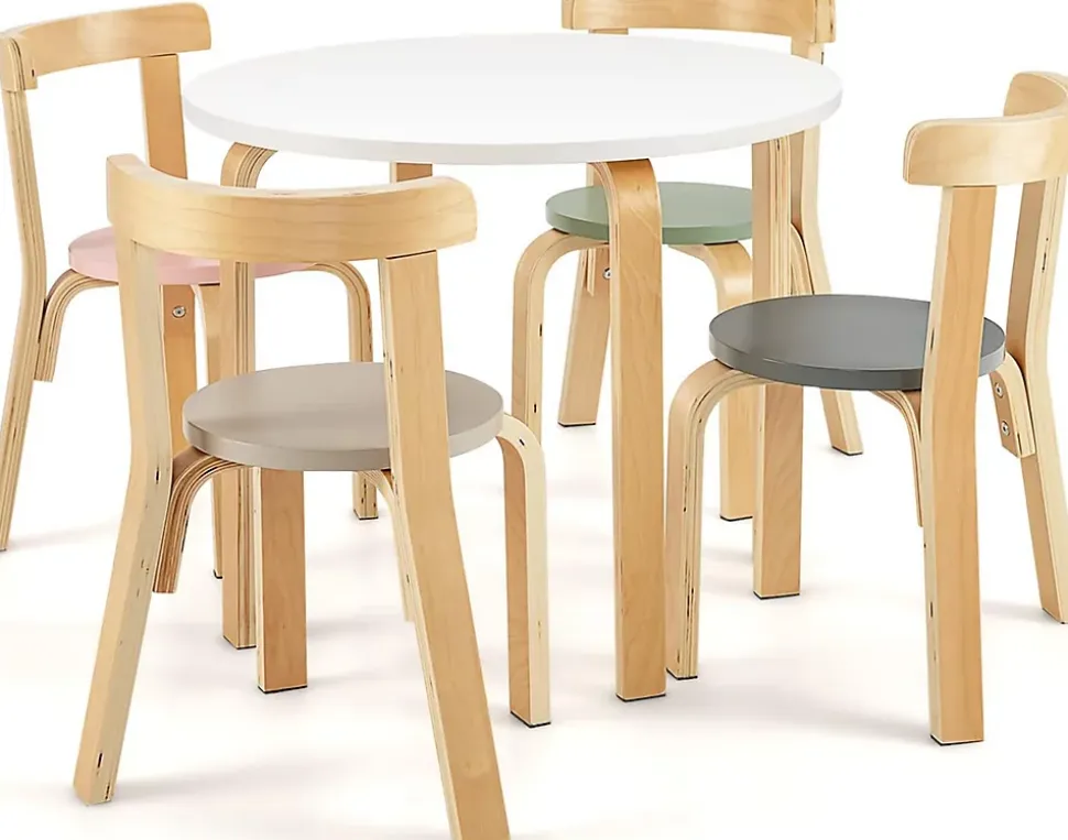 Ensemble Table et Chaises5 PCS pour Enfants en Bois de Peuplier avec Dossier Incurvé Surface Imperméable Multicolore