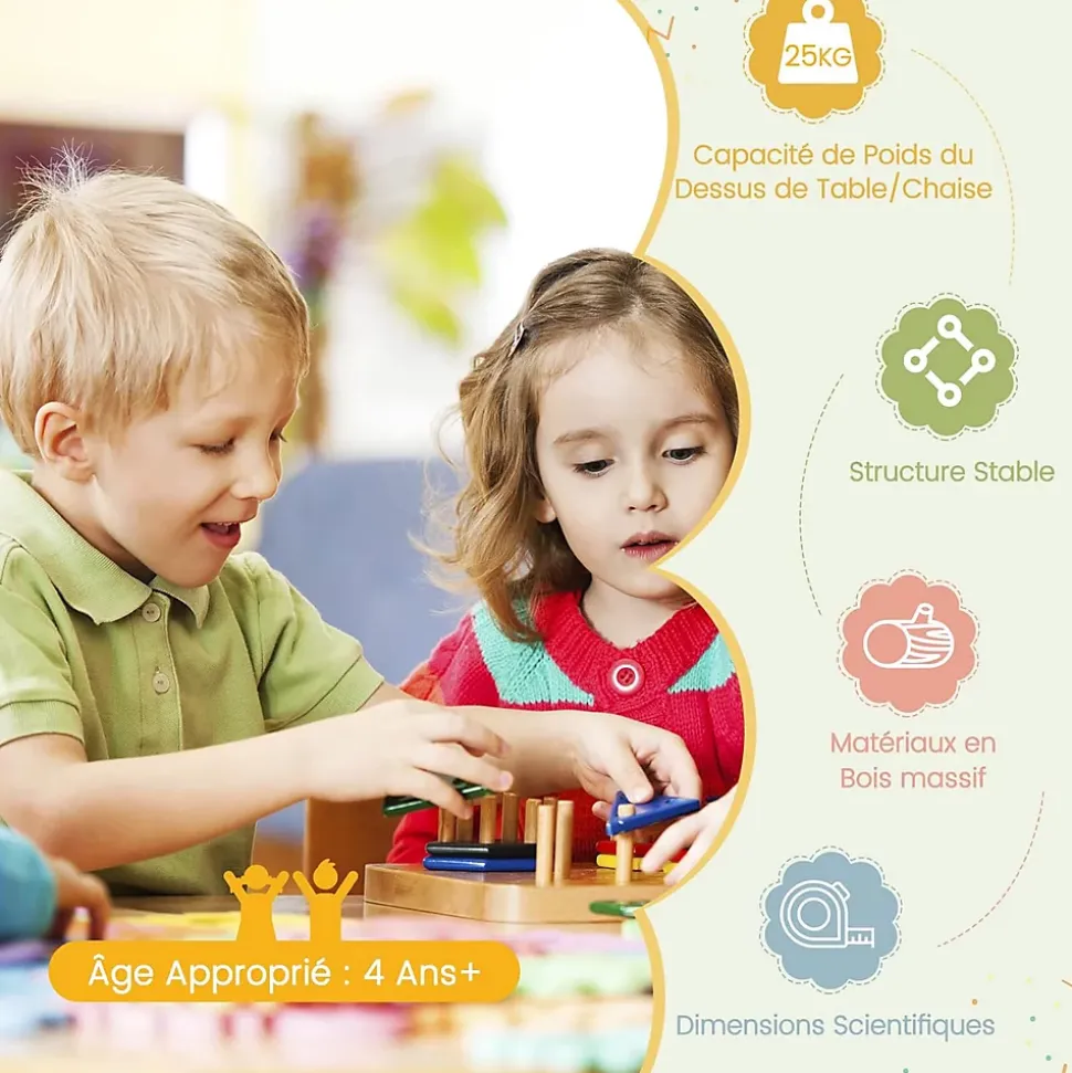 Ensemble Table et Chaises5 PCS pour Enfants en Bois de Peuplier avec Dossier Incurvé Surface Imperméable Multicolore