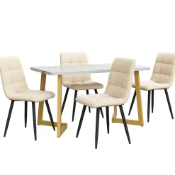 Ensemble table et chaises 117x75x75 cm table rectangulaire avec 4 chaises assise rembourrée, pieds métal doré