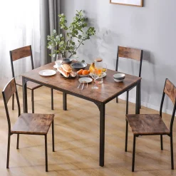 Ensemble table et chaises 108x65x75 cm avec 4 chaises table rectangulaire structure métal finition brun