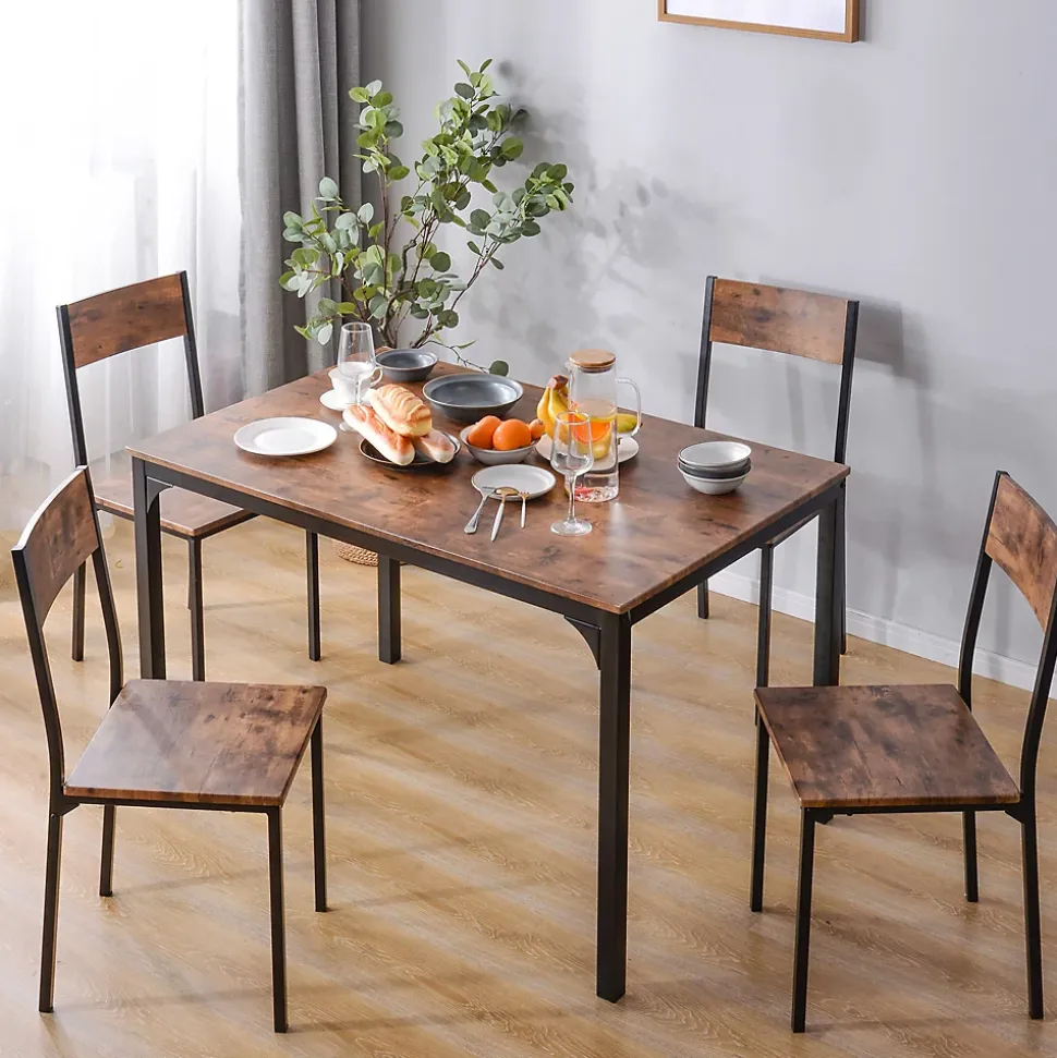Ensemble table et chaises 108x65x75 cm avec 4 chaises table rectangulaire structure métal finition brun