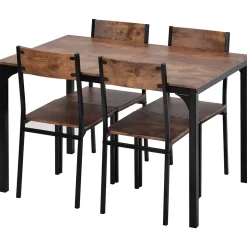 Ensemble table et chaises 108x65x75 cm avec 4 chaises table rectangulaire structure métal finition brun