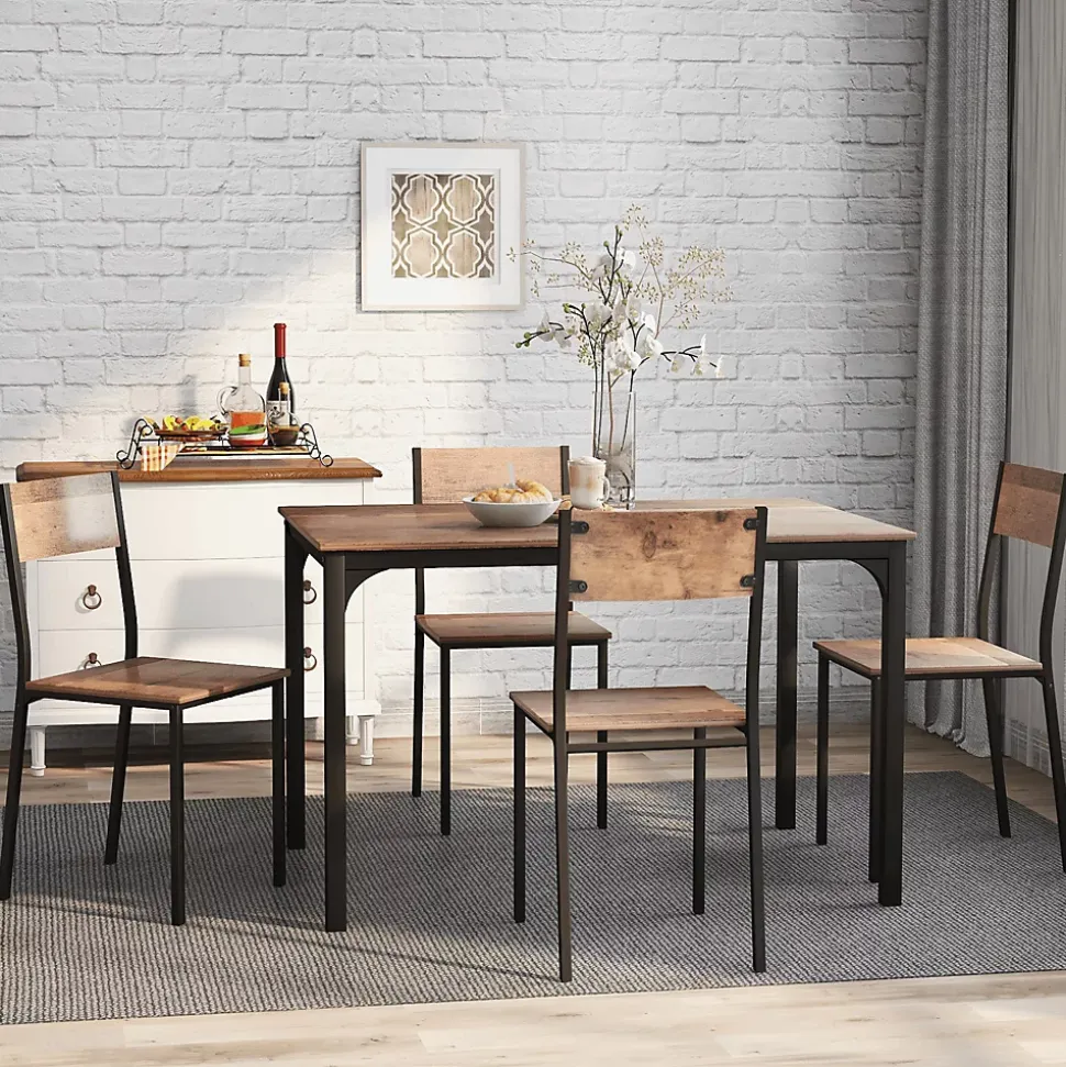 Ensemble table et chaises 108x65x75 cm avec 4 chaises table rectangulaire structure métal finition brun