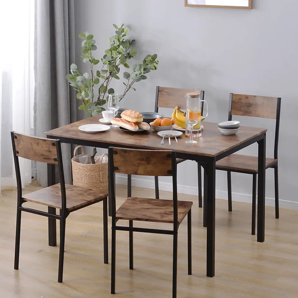Ensemble table et chaises 108x65x75 cm avec 4 chaises table rectangulaire structure métal finition brun